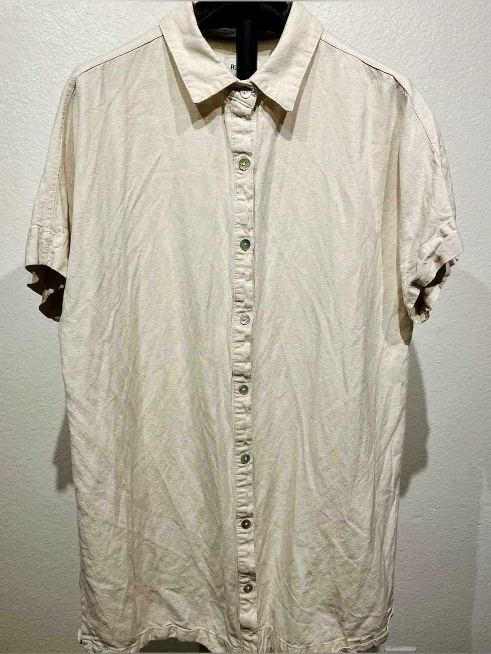 Rhythm. Cream Linen-Viscose Blend Short-Sleeve Button-Down Shirt